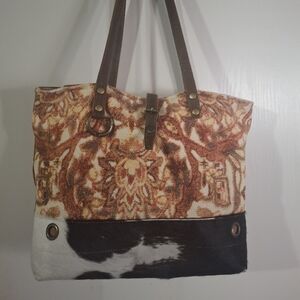 Myra Bag Rustic Brown and Cream Tote